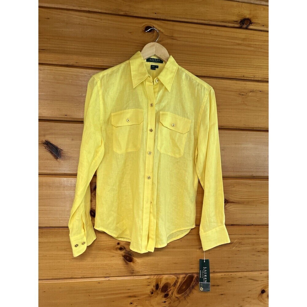 Lauren Ralph Lauren Petite Medium 100%  Linen Button Down Women’s Yellow Top